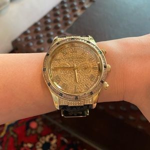 Michael Kors Watch-Gold HW, Black leather strap